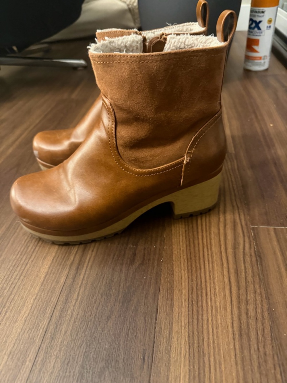 Universal Thread Tan Faux-Leather Shearling Clog Boots